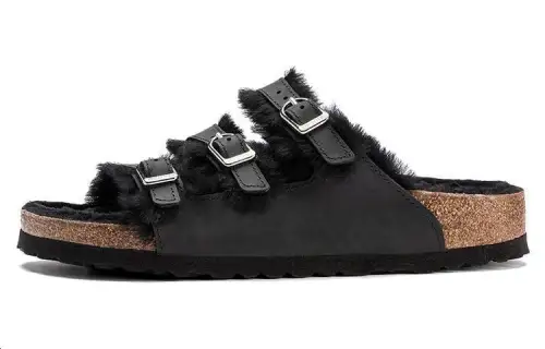 Birkenstock Cow Leather Slide Slippers Women's Black Narrow