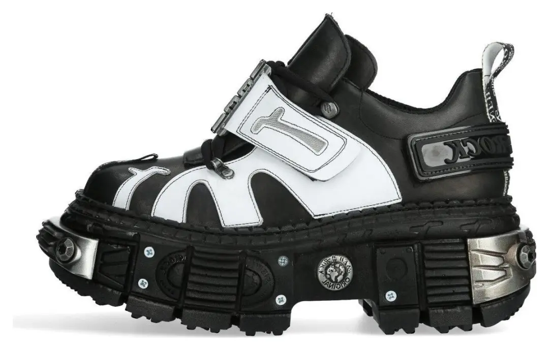 NEW ROCK Cow Leather Low top Chunky Sneakers Unisex Black