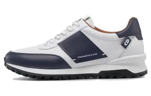 Chrisdien Deny Top Grain Cow Leather Versatile Slip Resistant Low top Casual Shoes Men's White Blue