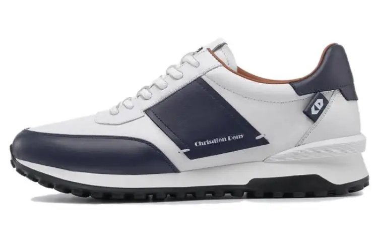 Chrisdien Deny Top Grain Cow Leather Versatile Slip Resistant Low top Casual Shoes Men's White Blue