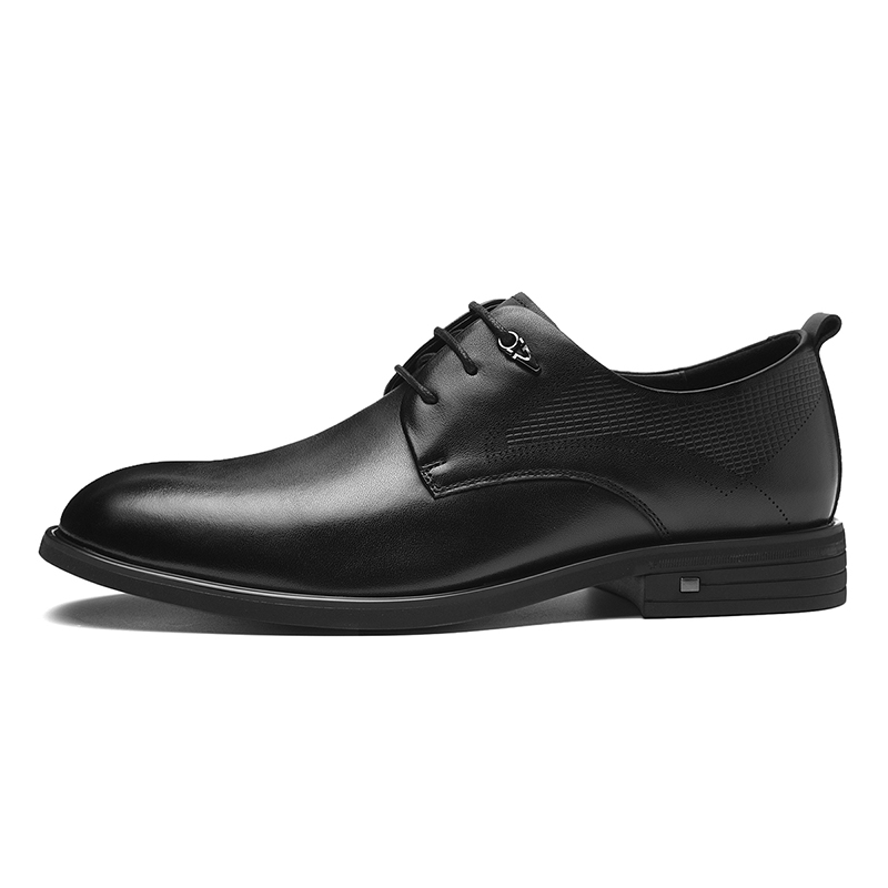 AOKANG cow leather retro round toe business commuting heightening formal leather shoes men's black