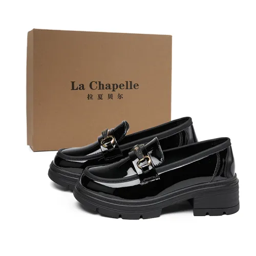 La Chapelle British style comfortable soft sole shallow mouth versatile small leather shoes loafers 4.5cm women's black