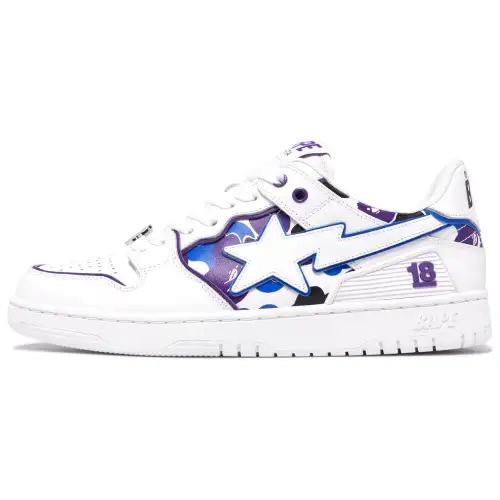 A BATHING APE STA Cow Leather Low top Skateboard Shoes Women's White Purple