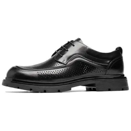 Qianbaidu C°BANNER first layer cowhide leather classic retro mesh breathable formal leather shoes men's black
