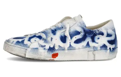 PHILIPPE MODEL Cow Leather Versatile Low top Skateboard Shoes Men's White Blue