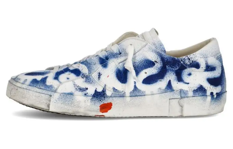 PHILIPPE MODEL Cow Leather Versatile Low top Skateboard Shoes Men's White Blue
