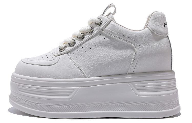 Junjiali two-layer cowhide, 8cm higher inside, comfortable and versatile, shock-absorbing and wear-resistant, low-top sneakers, women's style