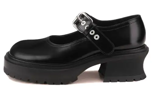 AGL Leather Chunky Heel Mary Jane Shoes Women's Black