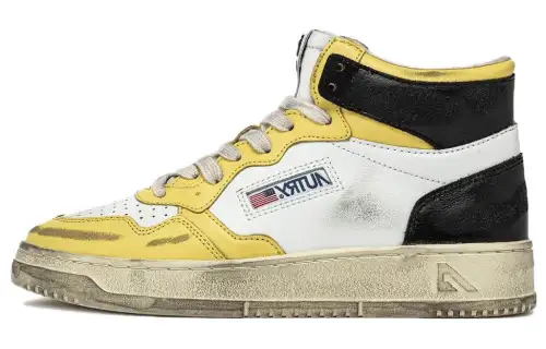 AUTRY Medalist Leather High top Skateboard Shoes Women's Black White Yellow