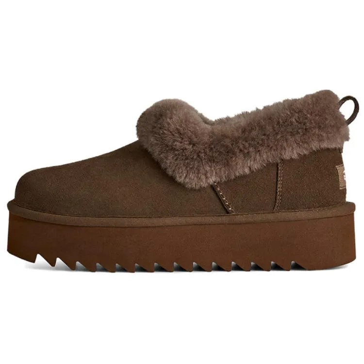 UGG Cow Split Leather Fleece Lined, Comfortable Casual Ankle Length Snow Boots Women's Deep Toffee Brown