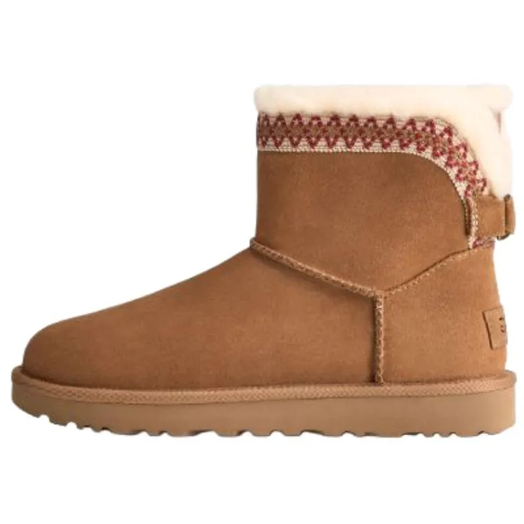 UGG Classic Novelty Cow Split Leather Thermal Fleece Lined, Slip on Comfortable Snow Boots Women's Chestnut