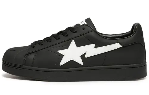 A BATHING APE Skull STA Leather Low top Stylish Skateboarding Shoes Men's Black White