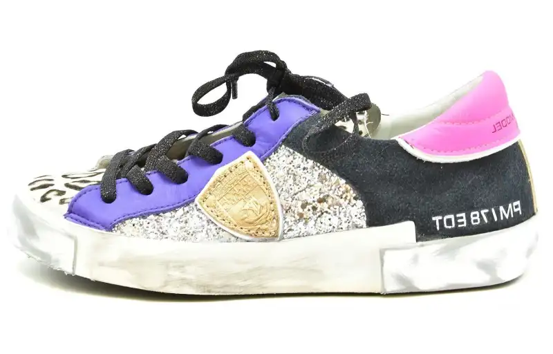PHILIPPE MODEL Comfortable Low top Skateboard Shoes Women's Black Purple Silver