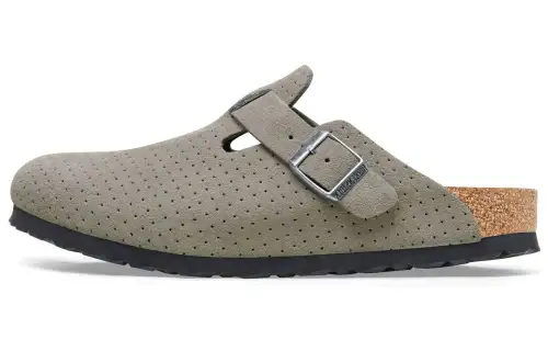 Birkenstock Suede Closed Toe Slippers Unisex Gray Narrow