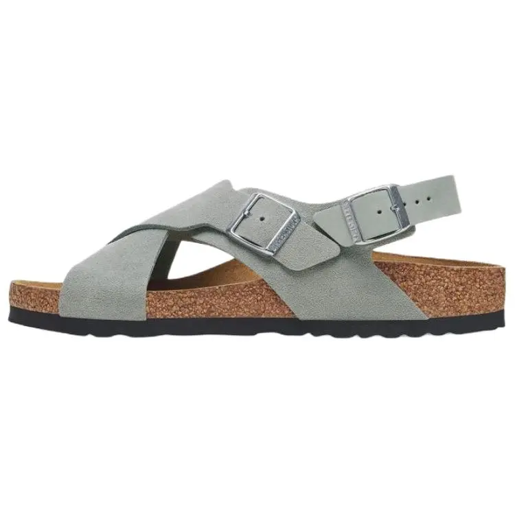 Birkenstock Tulum Cow Suede One Strap Sandals Women's Gray Green Narrow