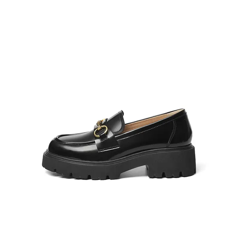 Red Dragonfly synthetic leather sheep leather British high-end comfortable slip-on thick sole heightening loafers 4CM women
