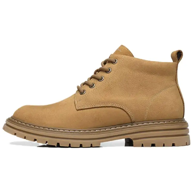 JANE HARLOW Top Grain Cow Leather Short Combat Boots , Men's Curry Yellow
