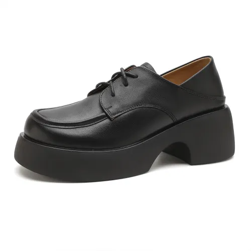 D FUSE SCANDINAVIA Cow Split Leather Loafers 6CM Women's Black