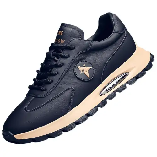 JANE HARLOW Leather Cushioning Height Increasing Low top Casual Shoes Men's Black