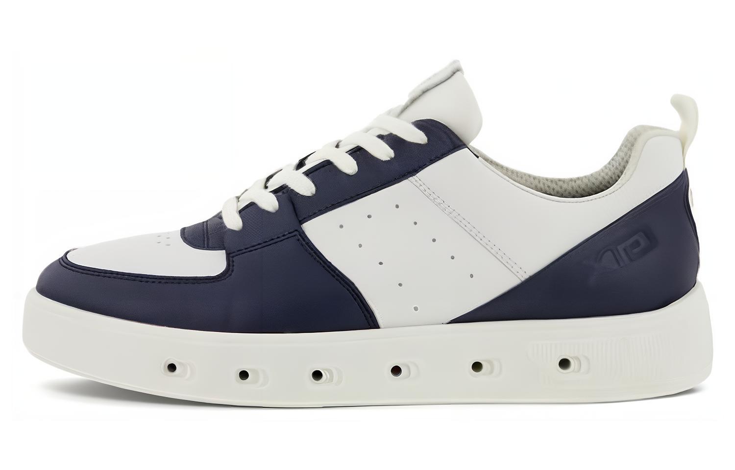 Ecco street 720 series leather versatile color matching waterproof fashion sneakers men's blue and white