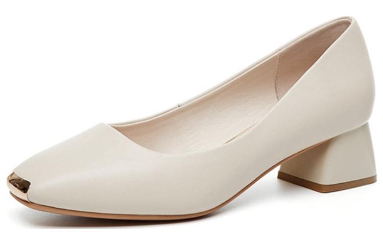 DAPHNE Cow Split Leather Block Heel High Heels 4.3cm Women's Beige