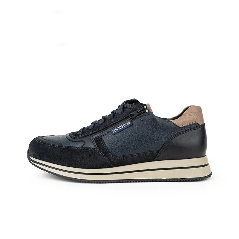 MEPHISTO Top Grain Cow Leather Low top Casual Shoes 3.5cm Men's Navy Blue