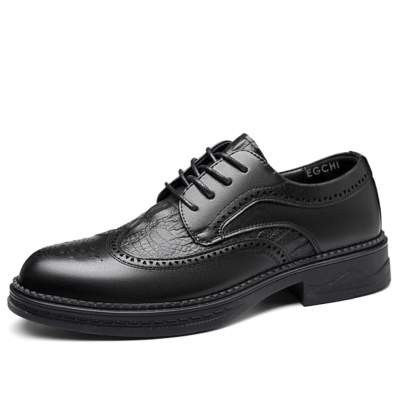 EGCHI Yichi two-layer cowhide, classic and trendy, wear-resistant and non-slip, formal leather shoes, men's black