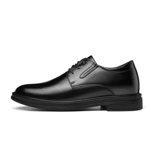 CARTELO Cardile crocodile two-layer cowhide microfiber leather, British style classic business, 2.5cm inner height increase, simple design and versatile, light and comfortable, rubber wear-resistant sole, formal leather shoes, men's black