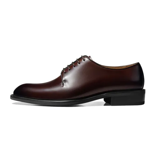 THOM WILLS British business glossy derby shoes, comfortable and versatile handmade formal leather shoes, men's red brown