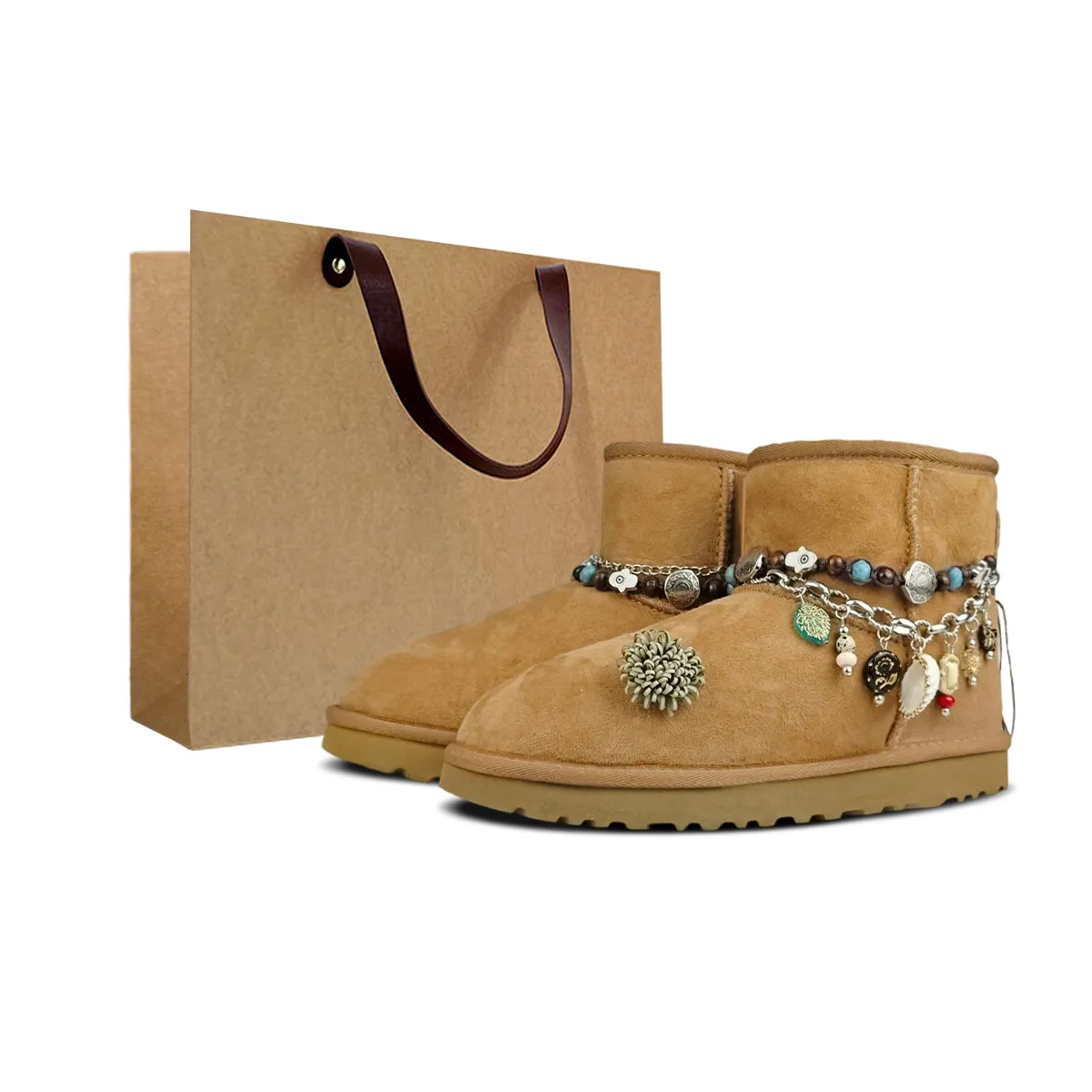 UGG CLASSIC MINI Sheepskin Thermal Abrasion Resistant Height Increasing Short Snow Boots Women's Brown