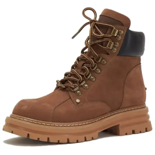 Teenie Weenie Cow Leather Short Combat Boots 4cm Women's Brown