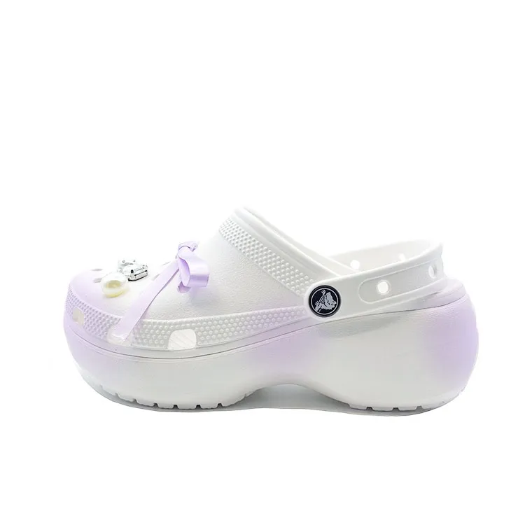 Crocs Classic Platform Lined Clog Purple Bowknot, Cute Campus, Beach EVA Clogs Unisex White