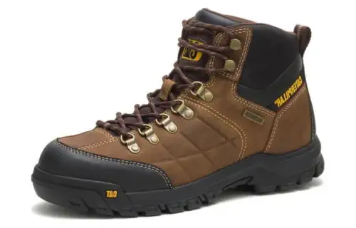 CAT Leather Abrasion Resistant Cushioning Slip Resistant Crew Outdoor Boots Men's Dark Brown