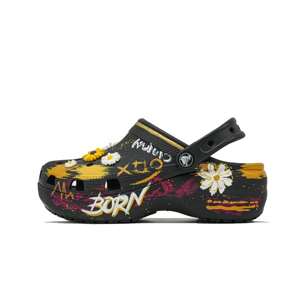 Crocs Classic Platform Clog Graffiti Awake, Footprint Innovation Clogs Unisex Black