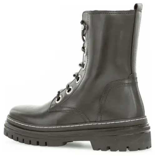 Gabor Cow Leather Short Combat Boots Women's Black