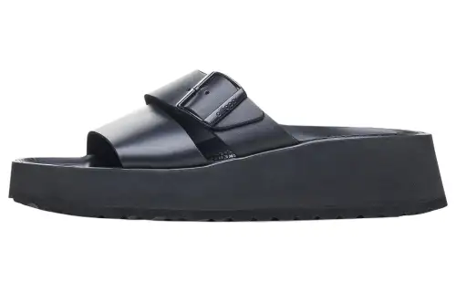 Birkenstock Leather Slide Slippers Women's Black