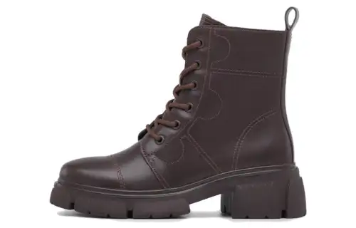 CHRISDIEN DENY Leather Crew Combat Boots 3.5cm Women's Coffee