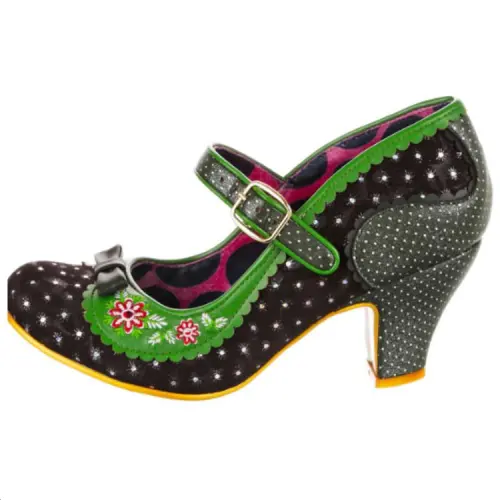 IRREGULAR CHOICE Pu Chunky Heel Mary Jane Shoes 7.2cm Women's Black