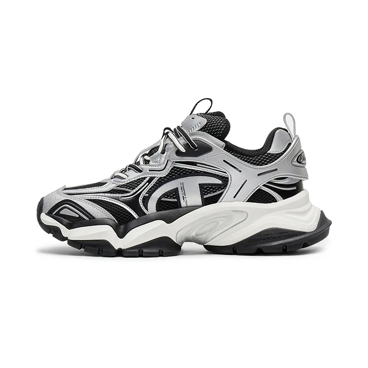 Champion Tooth Shark Shoes Power Armor Low top Chunky Sneakers Men's Silver White/Black