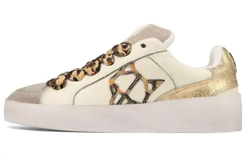 Naked Wolfe Ram Leather Low top Skateboard Shoes Women's Beige Gold