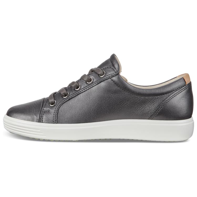 Ecco Soft 7 Leather Comfortable Round Toe Wear resistant And Lightweight Low top Skateboard Shoes Women's Silver Gray