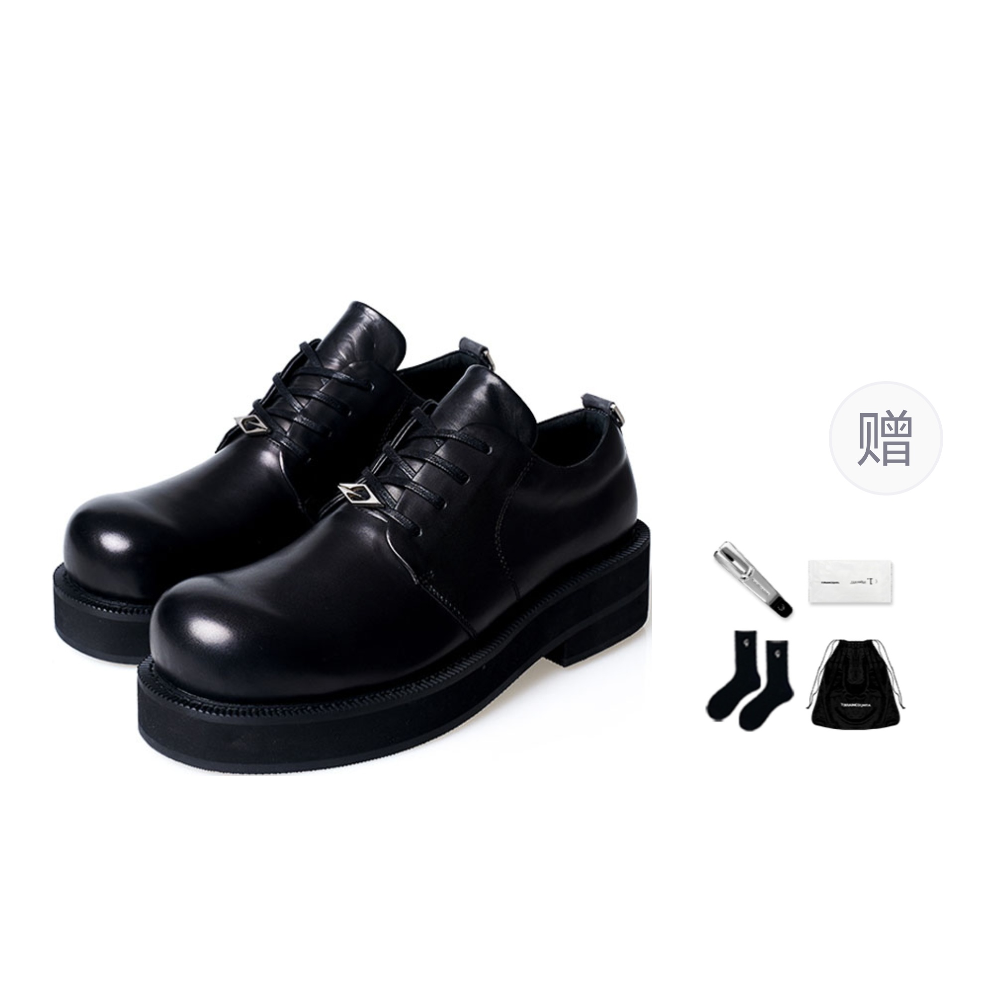 TERRA INCOGNITA Round Tip Derby Top Grain Cow Leather Men's Casual Leather Shoes Men's Black