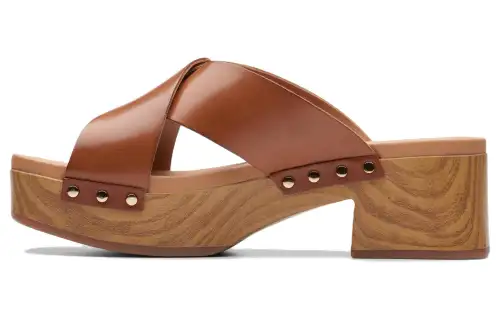 Clarks Leather Slide Slippers 6CM Women's Tan
