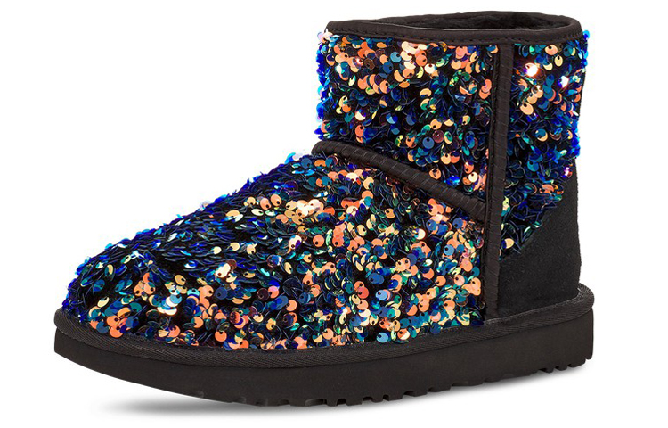 Женские сапоги UGG Classic Mini Stellar Sequin (черные) — Чёрный — фото 3