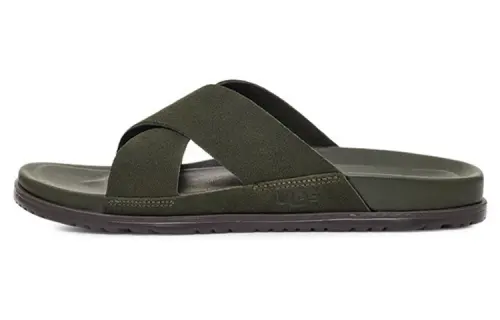 UGG Cow Split Leather Slippers Men's Forest Green