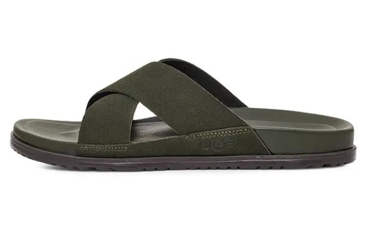 UGG Cow Split Leather Slippers Men's Forest Green