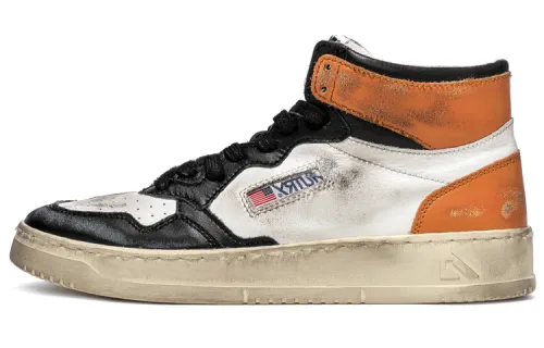 AUTRY Medalist Leather Mid Super Vintage White Black Orange