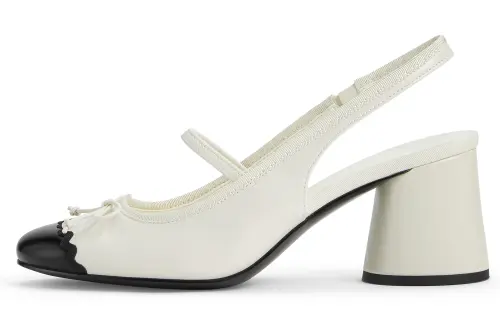 CHARLES&KEITH Small CK Bowknot New Chinese Style Pu Chunky Heel High Heels 6.5cm Women's Cream Milk White/Black