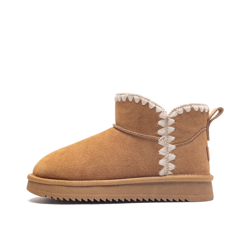 ZHR Zeze Small Stove Series Cow Split Leather Cow Suede Warm Waterproof Wear-Resistant Sweet and Versatile Northeastern Plush Velvet to Lock in Temperature Ski Matches Plush Velvet Shoes Short-Tube Snow Boots Women's Style