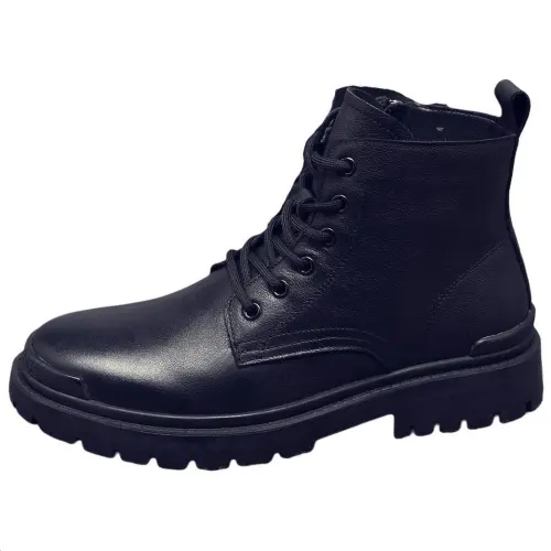 JANE HARLOW Synthetic Leather Crew Combat Boots Men's Black
